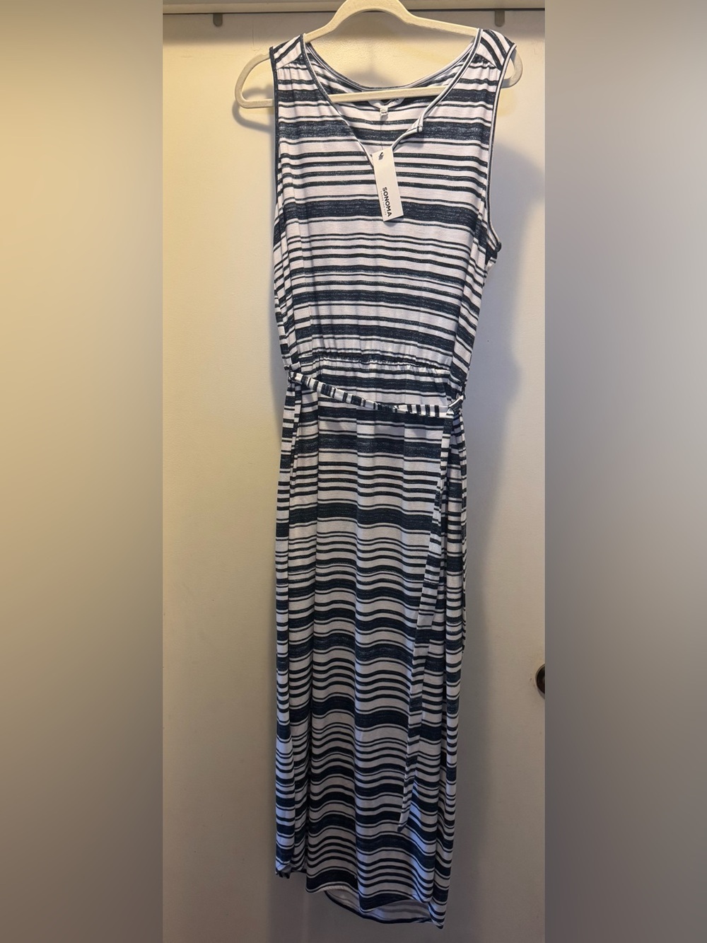 Women’s Sonoma Navy & White Striped Sleeveless Maxi Dress Size XL